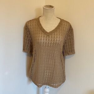 CIDER | Khaki Crochet Knit Top | Beachy Open Weave | Size Small